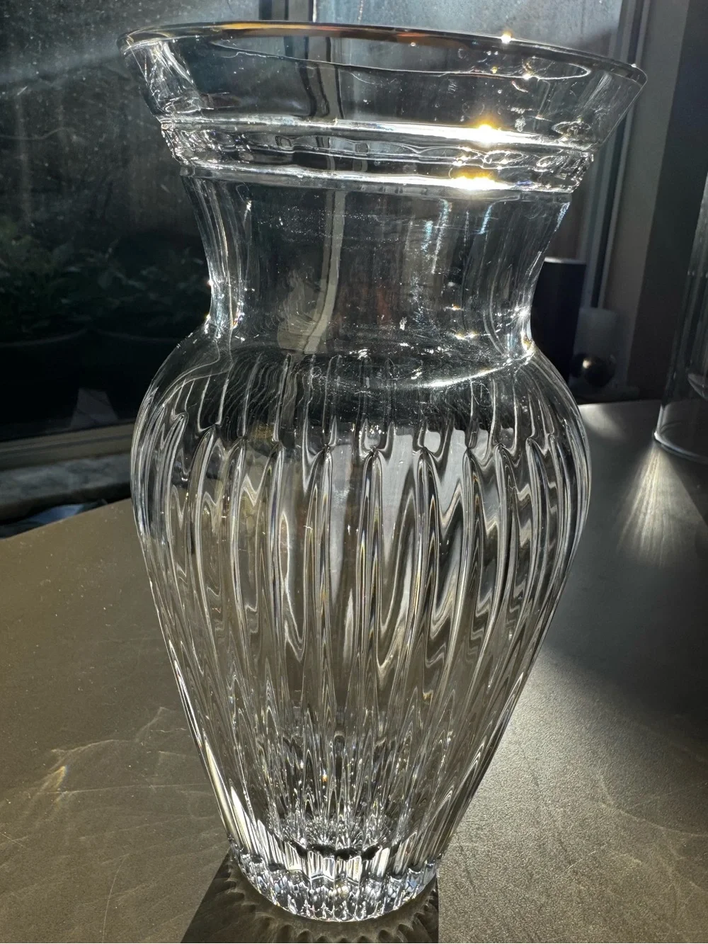 Marquis by Waterford Crystal Vase Gold Rim Optic Cut Flared Vintage